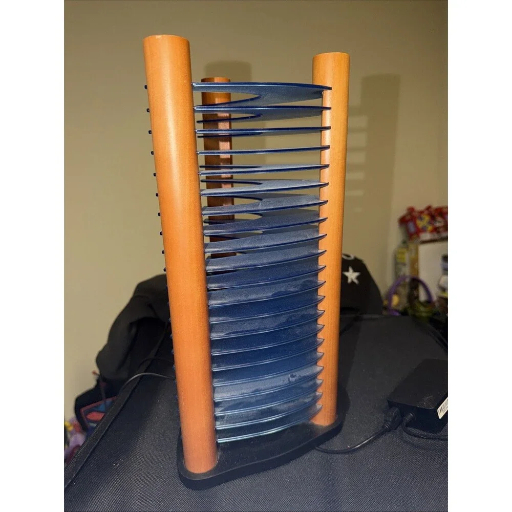 Vintage Atlantic 20 CD Tower Rack Organizer Wood Black Blue